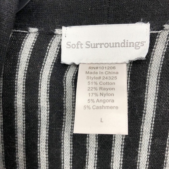 Soft Surroundngs Womens Cardigan Sweater Large Cashmere Angora Knit Black Stripe - Picture 5 of 6